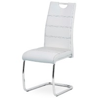 Jídelní židle, potah bílá ekokůže, černé prošití, kovová pohupová podnož, chrom HC-481 WT